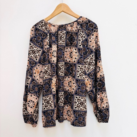Loft Outlet Floral Medallion Popover Peasant Blouse Boho Blue Gray XL - Picture 6 of 11